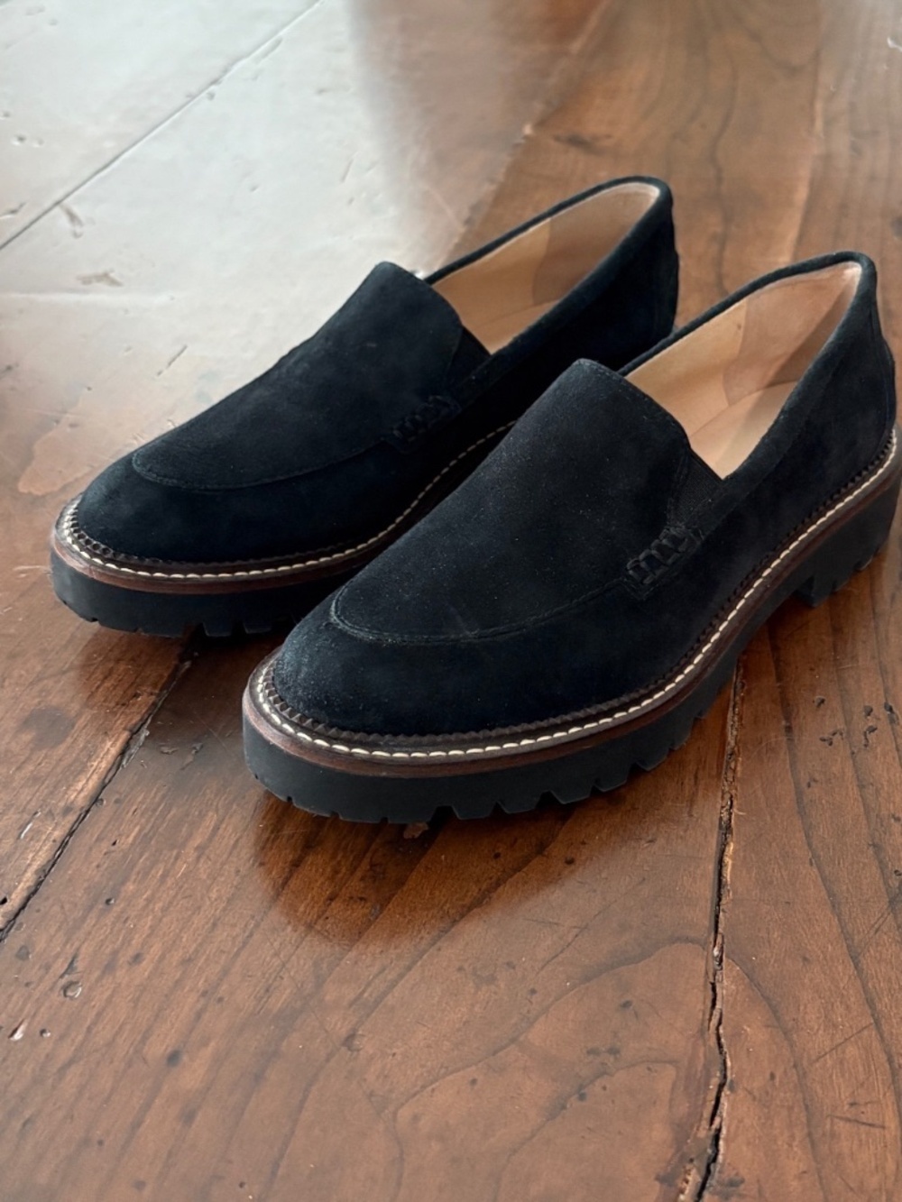 J. Jill Maeve Black Suede Lug Sole Loafers Contrast Stitching Size 8.5 EUC